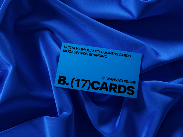 business card mockup on blue textile