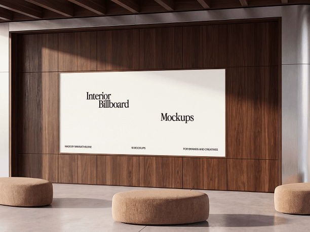 interior billboard mockup in a wood lounge
