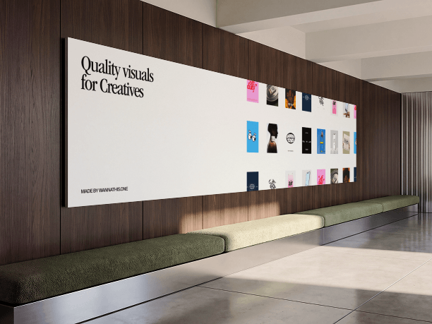 panoramic billboard mockup in a hallway