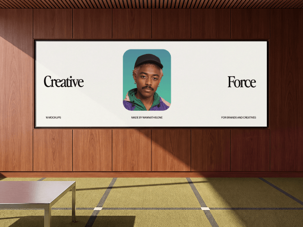 wide billboard mockup with wall shadows