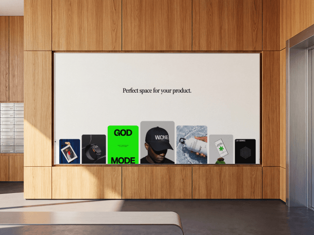 billboard mockup built into a wood wall
