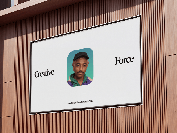 wide billboard mockup on a wooden wall