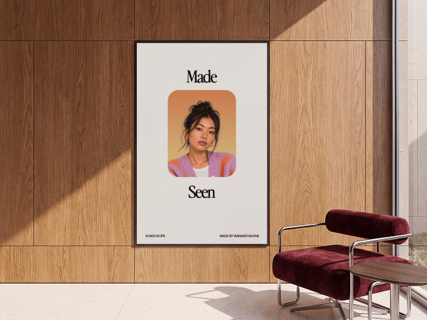 vertical billboard mockup by a lounge chair