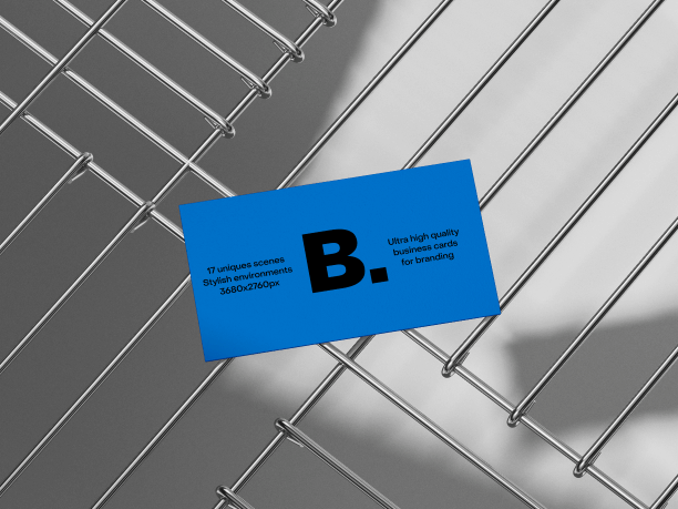 business card mockup on metallic rods