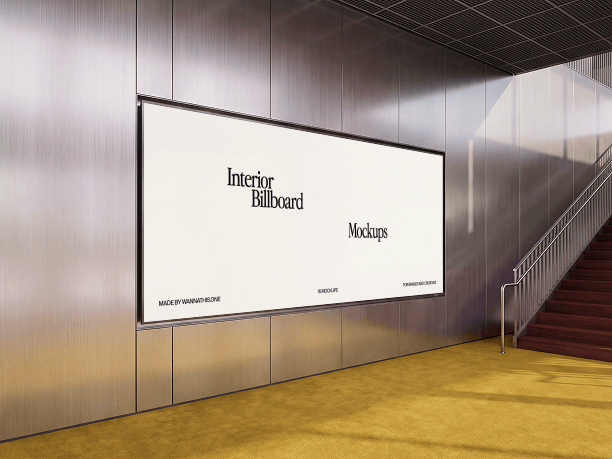 interior billboard mockup by a staircase