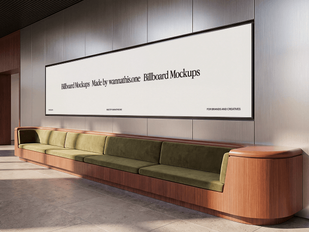 panoramic billboard mockup above a sofa