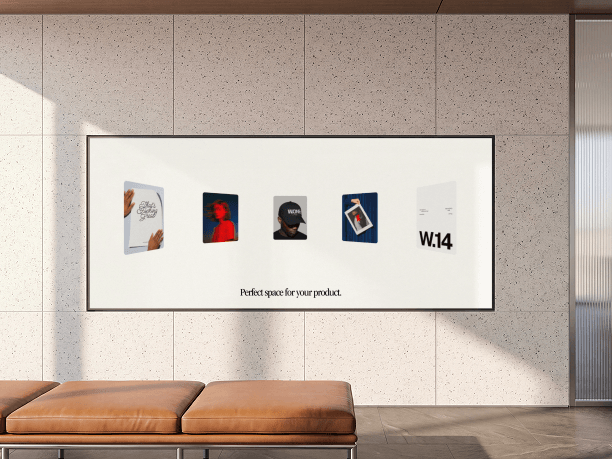 interior billboard mockup above a lounge bench