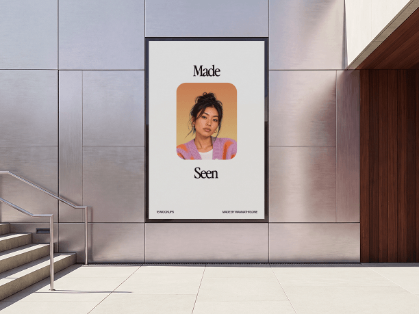 vertical billboard mockup by a staircase