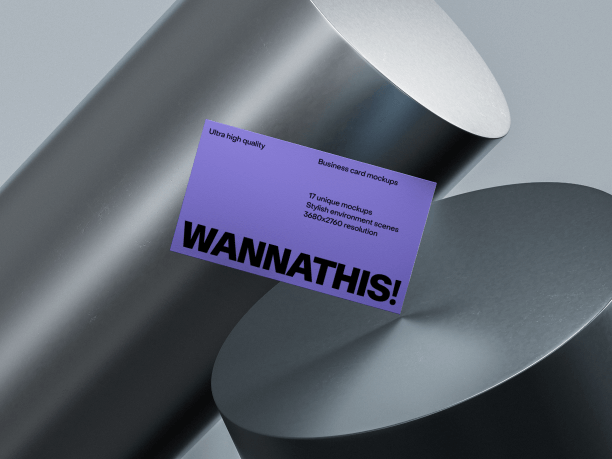 business card mockup with metallic cylinder