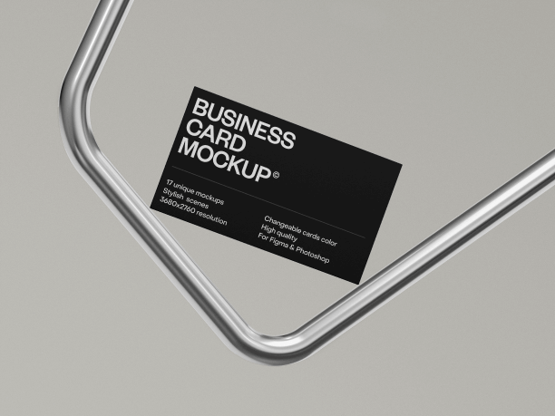 business card mockup with bright metallic spline