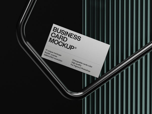 business card mockup with dark metallic spline