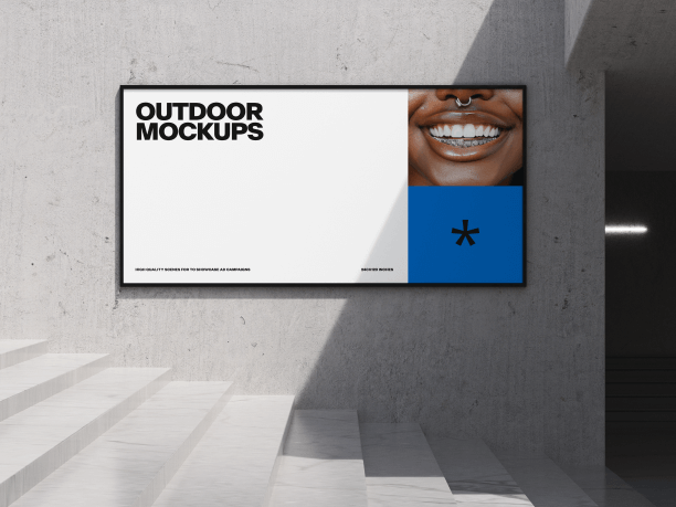 outdoor billboard mockup in a shadow of a wall
