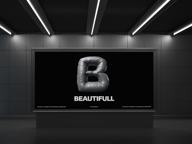 outdoor billboard mockup on a grid floor