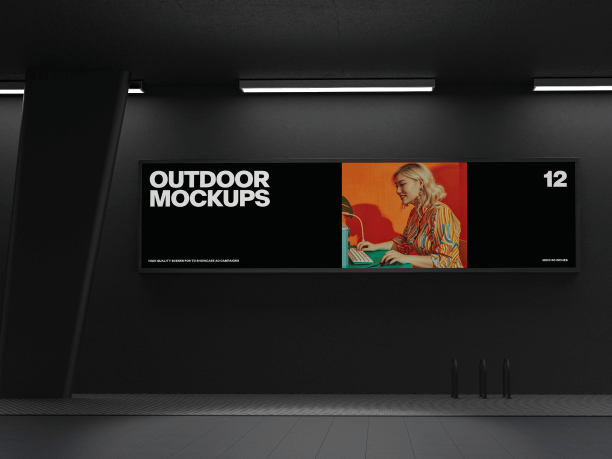 outdoor billboard mockup under lamps