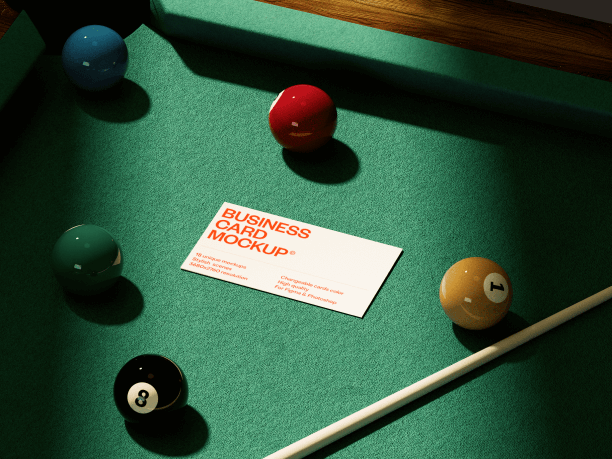 business card mockup on the pool table