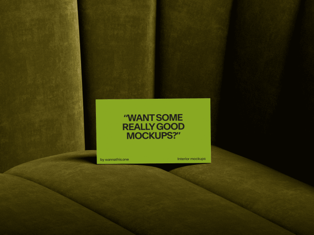 business card mockup in a green sofa