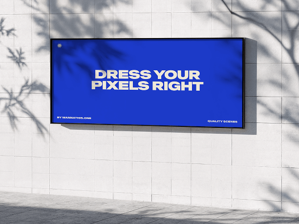 clean vertical billboard on white stone wall