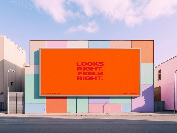 wall-mounted billboard on colorful building