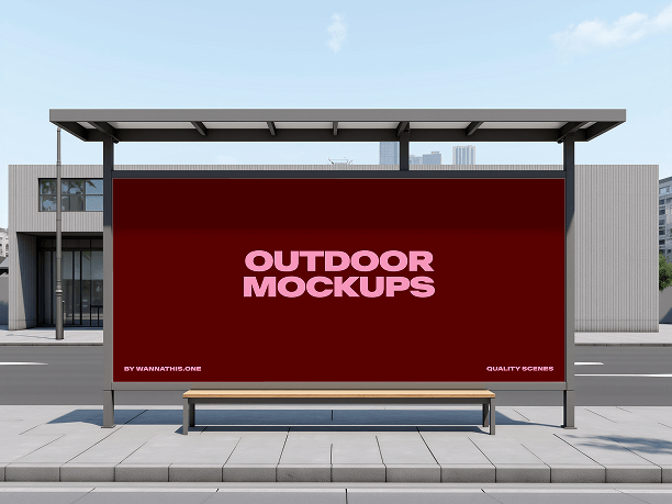 bus stop billboard mockup with bench