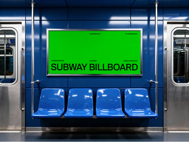 subway wall billboard mockup above seats