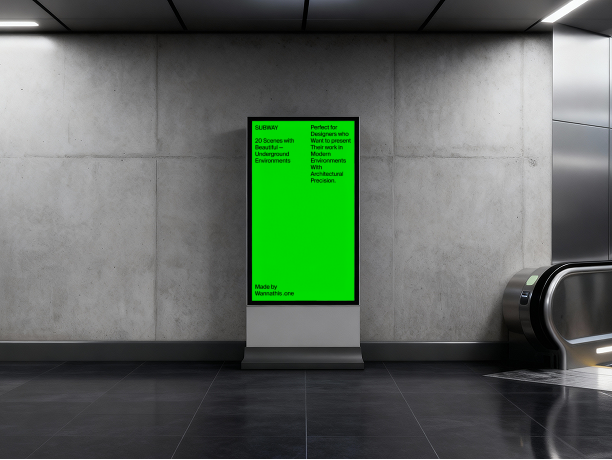 underground billboard mockup near escalator