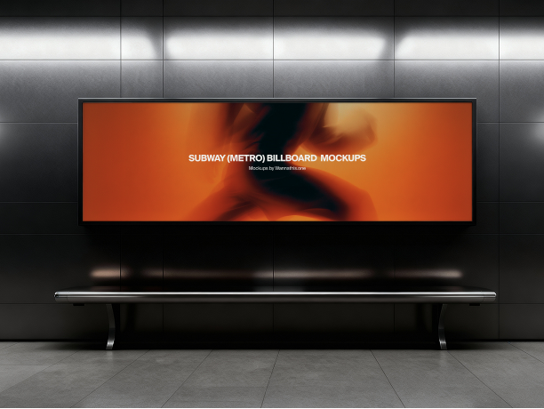 wide subway billboard mockup on platform wall