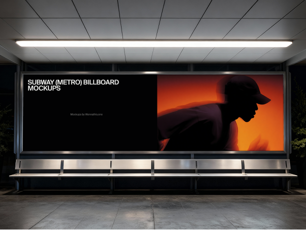 subway billboard mockup behind bench