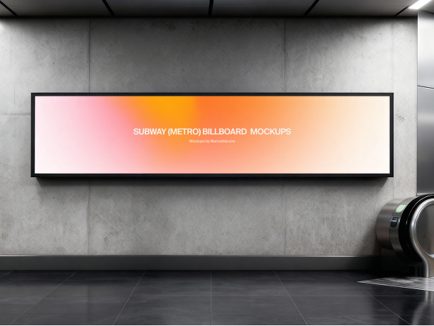 subway billboard mockup near escalator