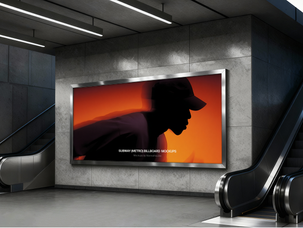 subway billboard mockup beside escalator