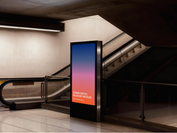 vertical subway billboard mockup near stairs