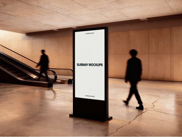 vertical subway billboard mockup near escalator