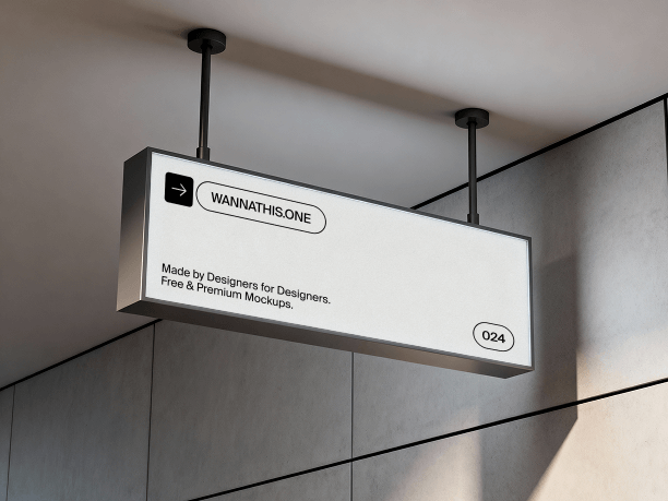 indoor hanging box sign mockup
