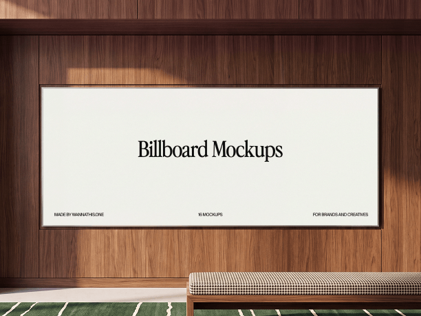 wide billboard mockup above a bench