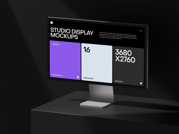 stylish studio display mockup in black environment