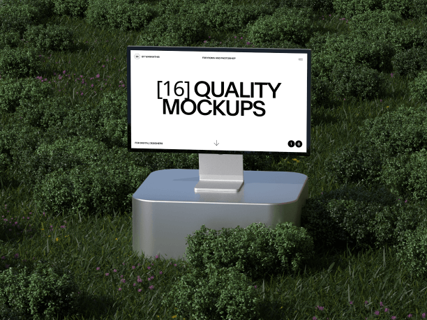 stylish studio display mockup in front of the greenery