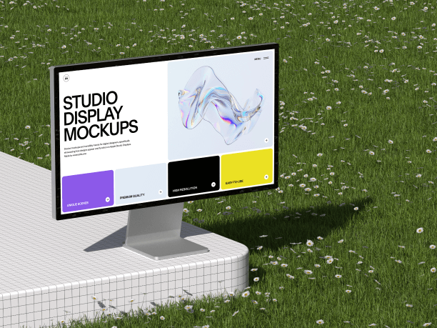 stylish studio display mockup on a grass 1