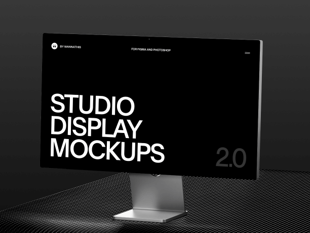 stylish studio display mockup on a metallic surface