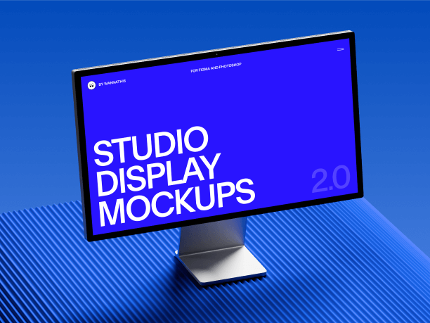 stylish studio display mockup on a blue table