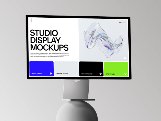 stylish studio display mockup  on a white sphere