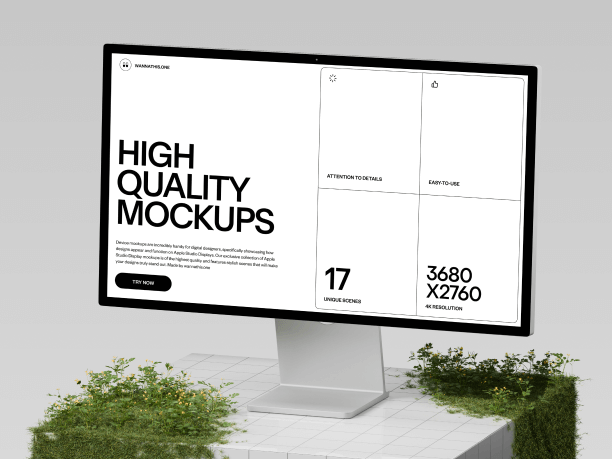 stylish studio display mockup on a white grid