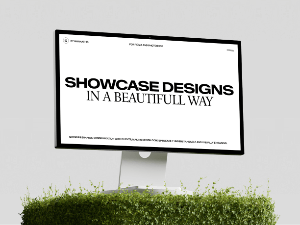 stylish studio display mockup on a cube with grass