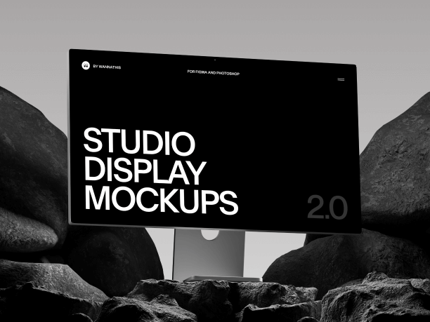 stylish studio display mockup in front of the rocks