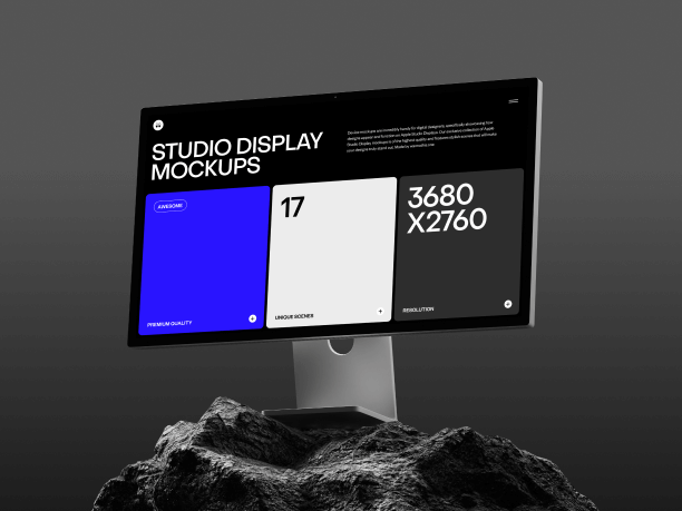 stylish studio display mockup on a grey rock