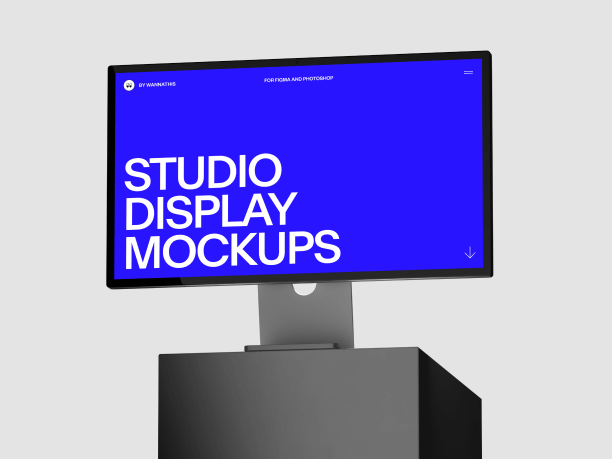 stylish studio display mockup on a black cube