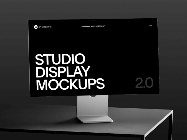 stylish studio display mockup on a grey table