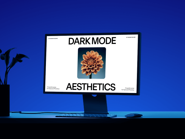 stylish blackout silhouette desktop mockup on table