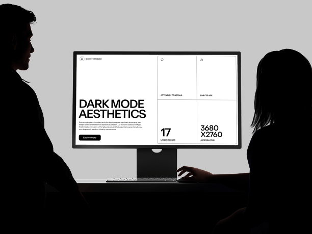 stylish blackout desktop mockup with people in foreground