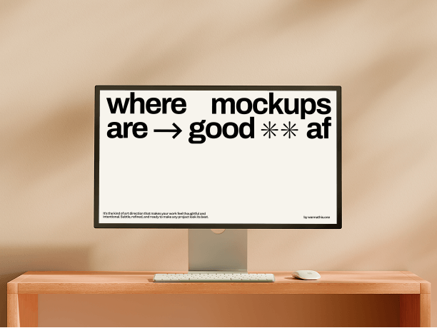 stylish desktop monitor mockup on wooden table