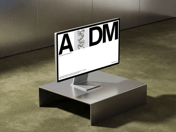 stylish studio display mockup on low metal platform