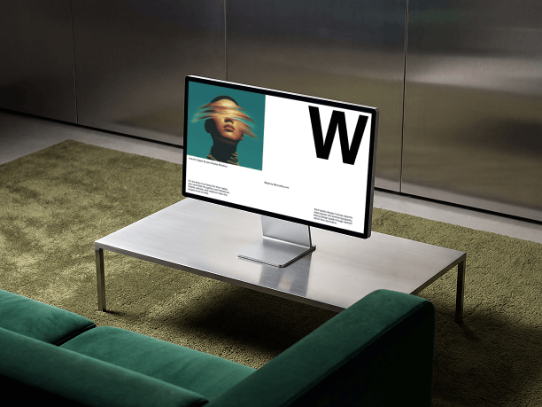 stylish studio display mockup in living room scene